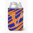 thumbnail image 1 of Letter V Initial  Tiger Stripe Blue and Orange Can or Bottle Hugger, 1 of 5