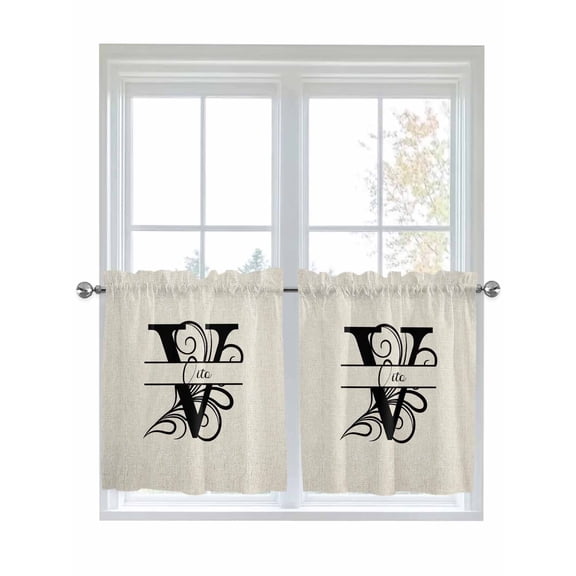 Letter V Kitchen Curtains Tier 24 Inch Length, Monogram Words Rod Pocket Light Filtering Window Curtains Living Room Bedroom Curtain Drapes Cafe Curtain Window Treatment 27.5''x24''x2