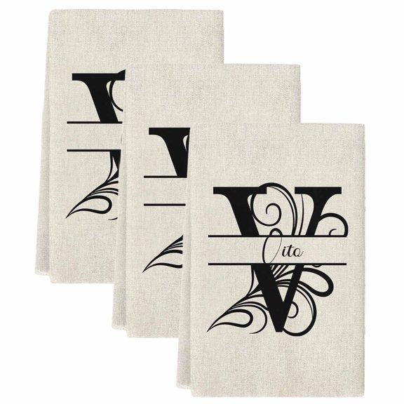 Letter V Kitchen Towels Set of 3, Absorbent Microfiber Dish Tea Towels with Hanging Loop, Monogram Words Resuable Hand Towel for Home Kitchen Cooking Cleaning 18"x28"