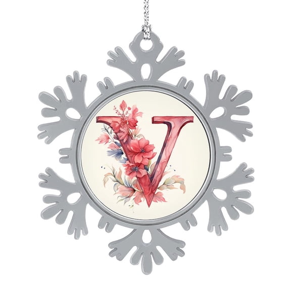 Letter V Monogram Initial Floral Watercolor Merry Christmas Wreath Metal Snowflake Christmas Ornaments Floral Monogram Letter Ornament Keepsake Holiday Present Metal Christmas Ornaments Tree Decor