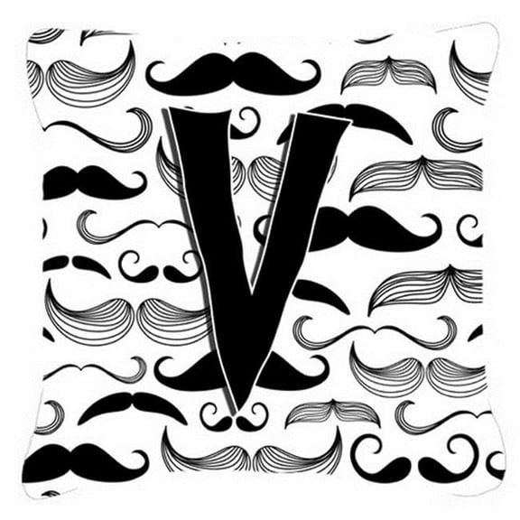 Letter V Moustache Initial Canvas Fabric Decorative Pillow