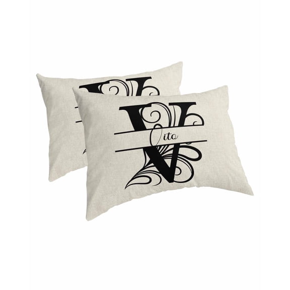 Letter V Pillow Covers Queen Size 2 Pack, Monogram Words Soft Bed Throw Pillowcases Breathable Cooling Long Lumbar Body Pillow Sham Cover for Bed Sofa 20''x30''