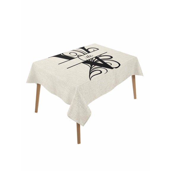 Letter V Rectangle Tablecloth, Monogram Words Waterproof & StainResistant Tablecloth, Washable Oil-proof Table Cover for Dining/Party/Wedding/Camping/Buffet 52x70 In
