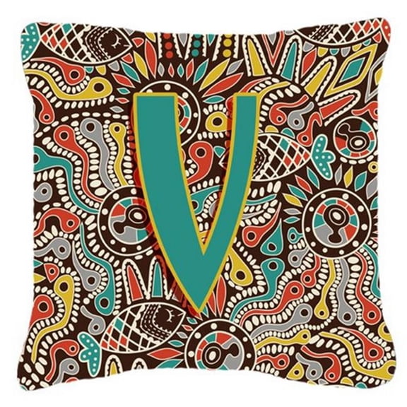 Letter V Retro Tribal Alphabet Initial Canvas Fabric Decorative Pillow
