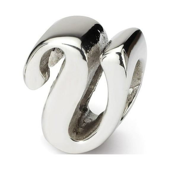 Letter V Script Charm .925 Sterling Silver Antique Finish Reflection Beads - QRS1430V