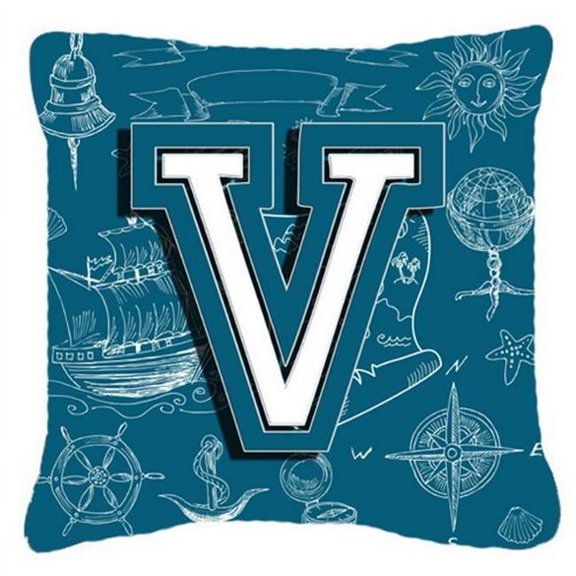 Letter V Sea Doodles Initial Alphabet Canvas Fabric Decorative Pillow