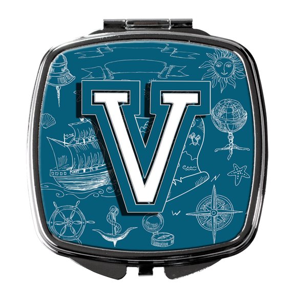 Letter V Sea Doodles Initial Alphabet Compact Mirror