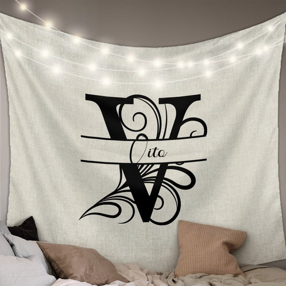 Letter V Small Tapestry for Bedroom Wall Hanging Tapestry, Monogram Words Ceiling Backdrop Tapestries Poster Blanket Wall Decor for Teens Room Living Room Dorm 23" x 28"