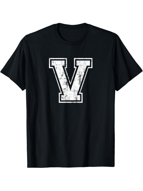 Letter V Uppercase Alphabet Initial School College Varsity T-Shirt men and women can wear, black, white, gifts