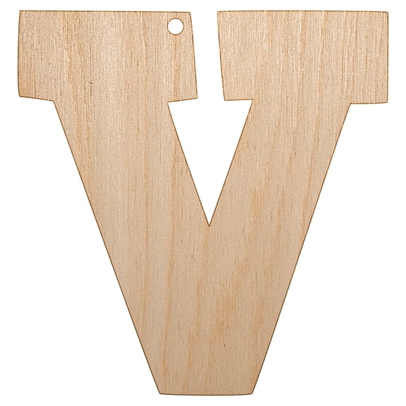 Letter V Uppercase Fun Bold Font Wood Holiday Christmas Tree Ornament Unfinished DIY Pre-Drilled Craft