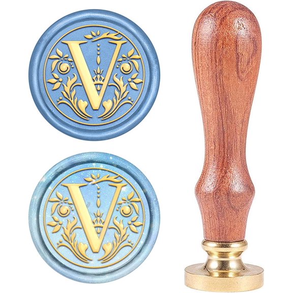 Letter V Wax Seal Stamp Vintage Alphabet Initial Sealing Wax Stamps Retro 25mm Removable Brass Head with Wooden Handle for Wedding Invitations Party Envelope Thanksgiving Christmas Golden