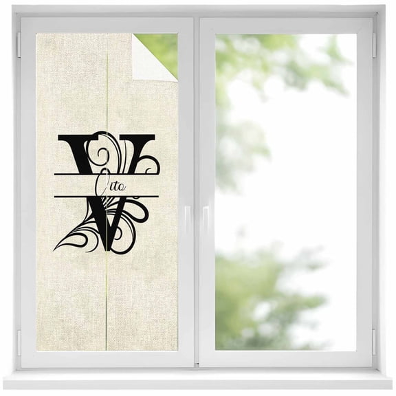 Letter V Window Privacy Film, Monogram Words Static Cling UV Sun Blocking Heat Control Window Tint Day and Night, Non-Adhesive Reusable One Way Windows Privacy Cover 19.6''x39.3''