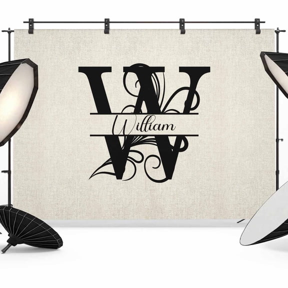 Letter W Backdrop for Photography, Fabric Photo Background Backdrop, Monogram Words Photo Booth Background for Portrait Photoshoot Video Wedding Studio Decoration Banner 7x5ft