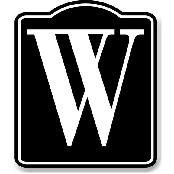 Letter W Bin Aisle Row Marker Label BLACK Aluminum Composite Sign, 15"x18"