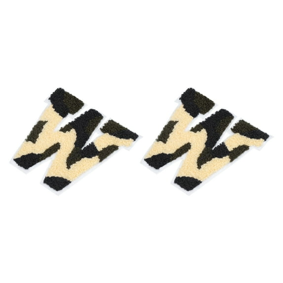 Letter W Chenille Stitch Sew-On Letter Patch Camouflage White 3.9" Chenille Embroidered Camo Letter Patch 2 Pack