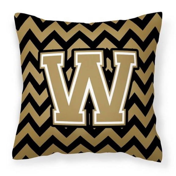 Letter W Chevron Black & Gold Fabric Decorative Pillow - Black & Gold - 14in. H x 3in. W x 14in. L