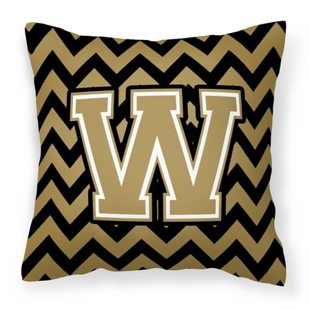 Letter W Chevron Black and Gold Fabric Decorative Pillow