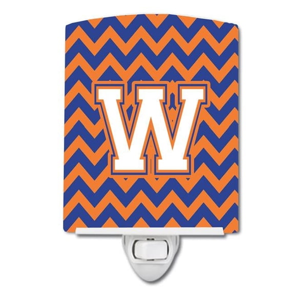 Letter W Chevron Blue & Orange No.3 Ceramic Night Light