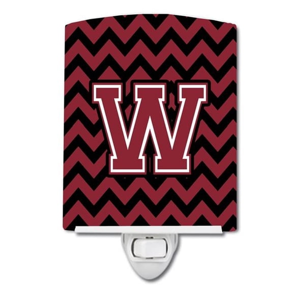 Letter W Chevron Garnet & Black Ceramic Night Light