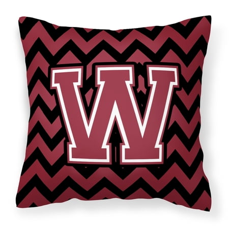 Letter W Chevron Garnet and Black Fabric Decorative Pillow