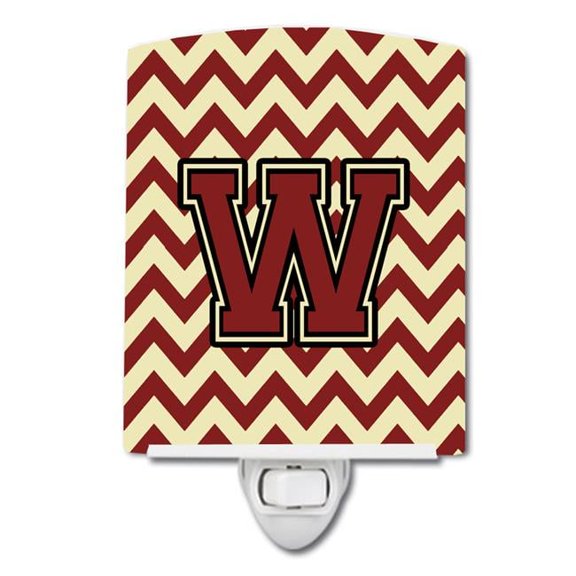 Letter W Chevron Maroon & Gold Ceramic Night Light