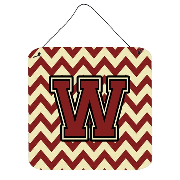 Letter W Chevron Maroon and Gold Wall or Door Hanging Prints