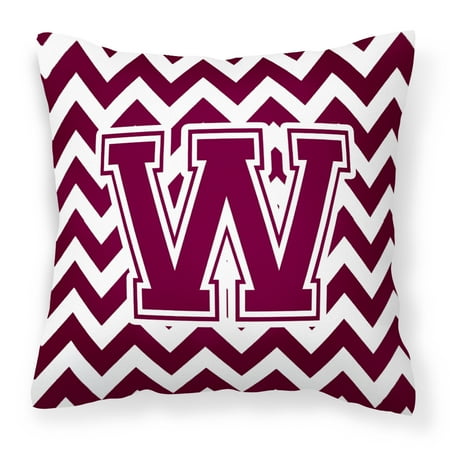 Letter W Chevron Maroon and White Fabric Decorative Pillow