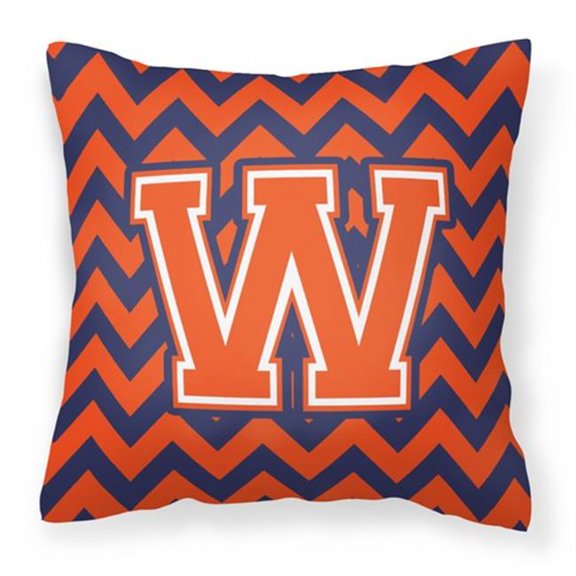 Letter W Chevron Orange & Blue Fabric Decorative Pillow - 14 x 3 x 14 in.