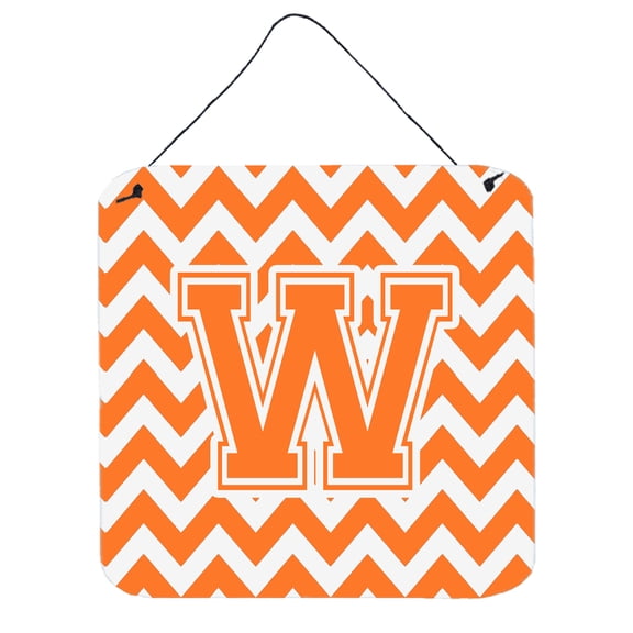 Letter W Chevron Orange and White Wall or Door Hanging Prints