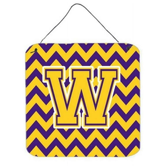 Letter W Chevron Purple & Gold Wall or Door Hanging Prints, 6 x 0.02 x 6 in.