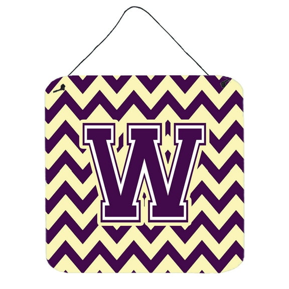 Letter W Chevron Purple and Gold Wall or Door Hanging Prints