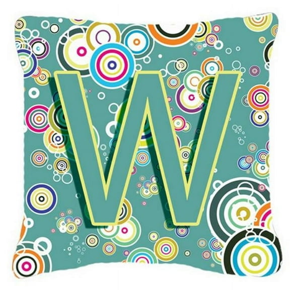 Letter W Circle Circle Teal Initial Alphabet Canvas Fabric Decorative Pillow