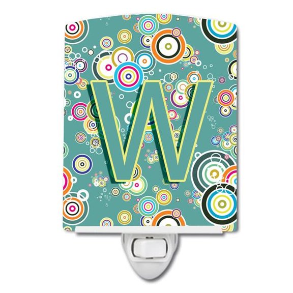 Letter W Circle Circle Teal Initial Alphabet Ceramic Night Light