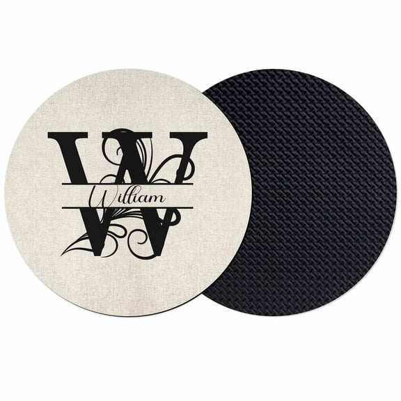 Letter W Coasters Set of 2, Monogram Words Absorbent Coasters for Drinks, Coaster for Bar Office Dining Coffee Table Accessories Decor, Non Slip Round Desk Coaster
