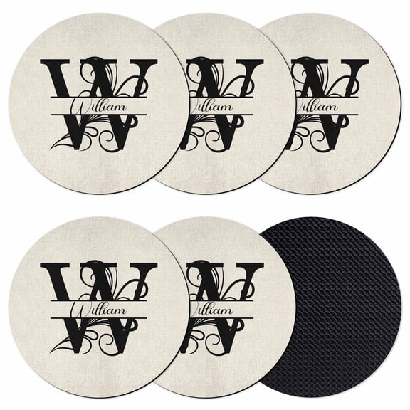 Letter W Coasters Set of 6, Soft Absorbent Coasters for Drinks, Monogram Words Non-Slip Cup Coaster Mat with Rubber Bottom for Home Kitchen Desk Coffee Bar Table Decor 4"