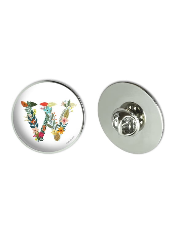 Letter W Floral Monogram Initial Metal 1.1" Tie Tack Hat Lapel Pin Pinback