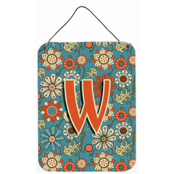 Letter W Flowers Retro Blue Wall and Door Hanging Prints