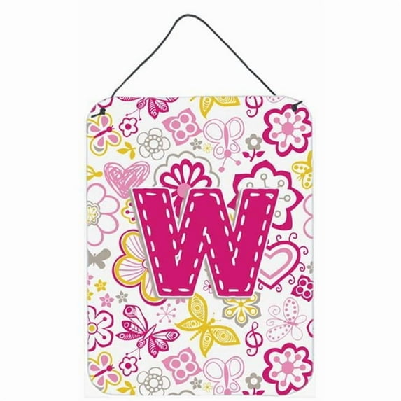 Letter W Flowers and Butterflies Pink Wall or Door Hanging Prints
