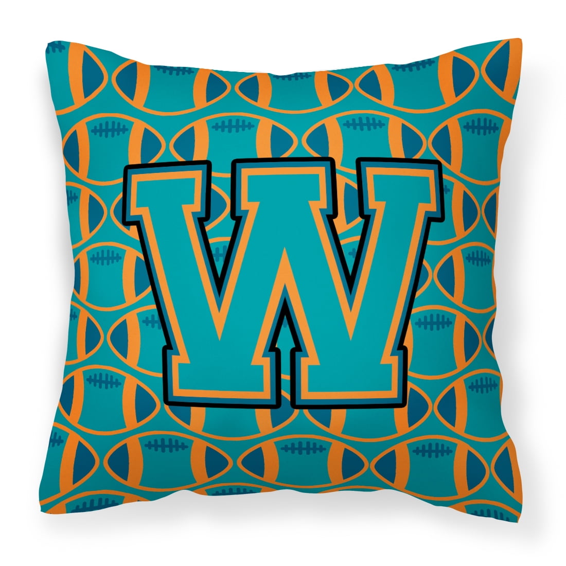 Letter W Football Aqua, Orange and Marine Blue Fabric Decorative Pillow ...
