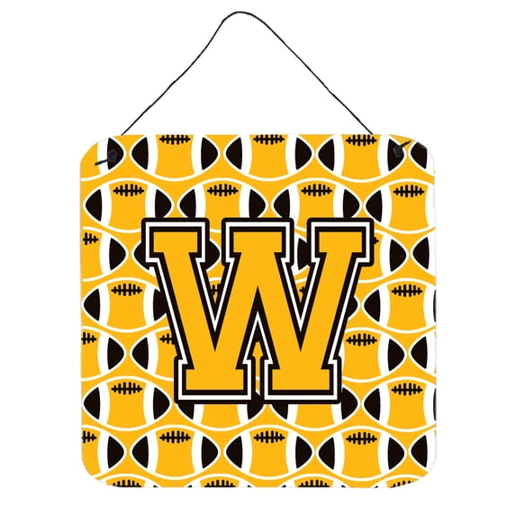Letter W Football Black Old Gold and White Wall or Door Hanging Prints