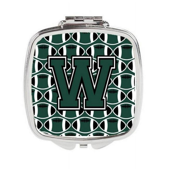 Letter W Football Green & White Compact Mirror