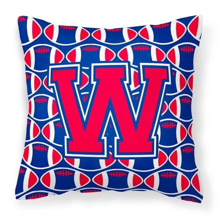 Letter W Football Harvard Crimson and Yale Blue Fabric Decorative Pillow