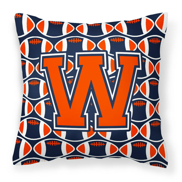 Letter W Football Orange, Blue and white Fabric Decorative Pillow ...