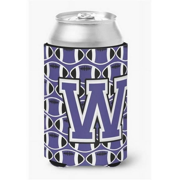 Letter W Football Purple & White Can or Bottle Hugger
