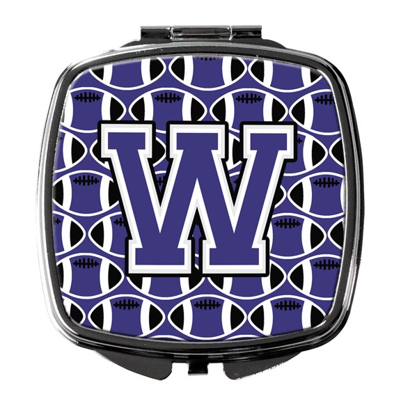 Letter W Football Purple and White Compact Mirror CJ1068-WSCM