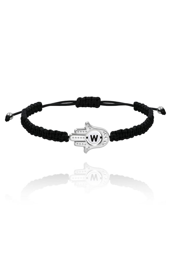Letter W Hand of Fatima Bracelet Hamsa Hand Evil Eye Lucky Charm Protection Bracelet Braided String AdjustableY3791-W