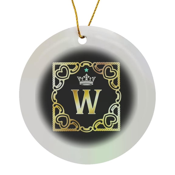 3drose, Letter W- Image of Monogram with Crown and Blue Star- Not Metal Foil, Circle Porcelain Ornament