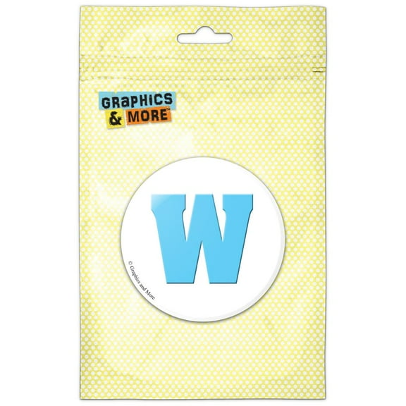 Letter W Initial Baby Boy Block Font Blue Shower Refrigerator Button Magnet