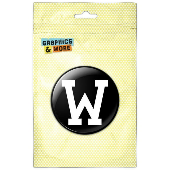 Letter W Initial Black White Pinback Button Pin Badge