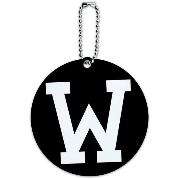 Letter W Initial Black White Round Luggage ID Tag Card for Suitcase or Carry-On